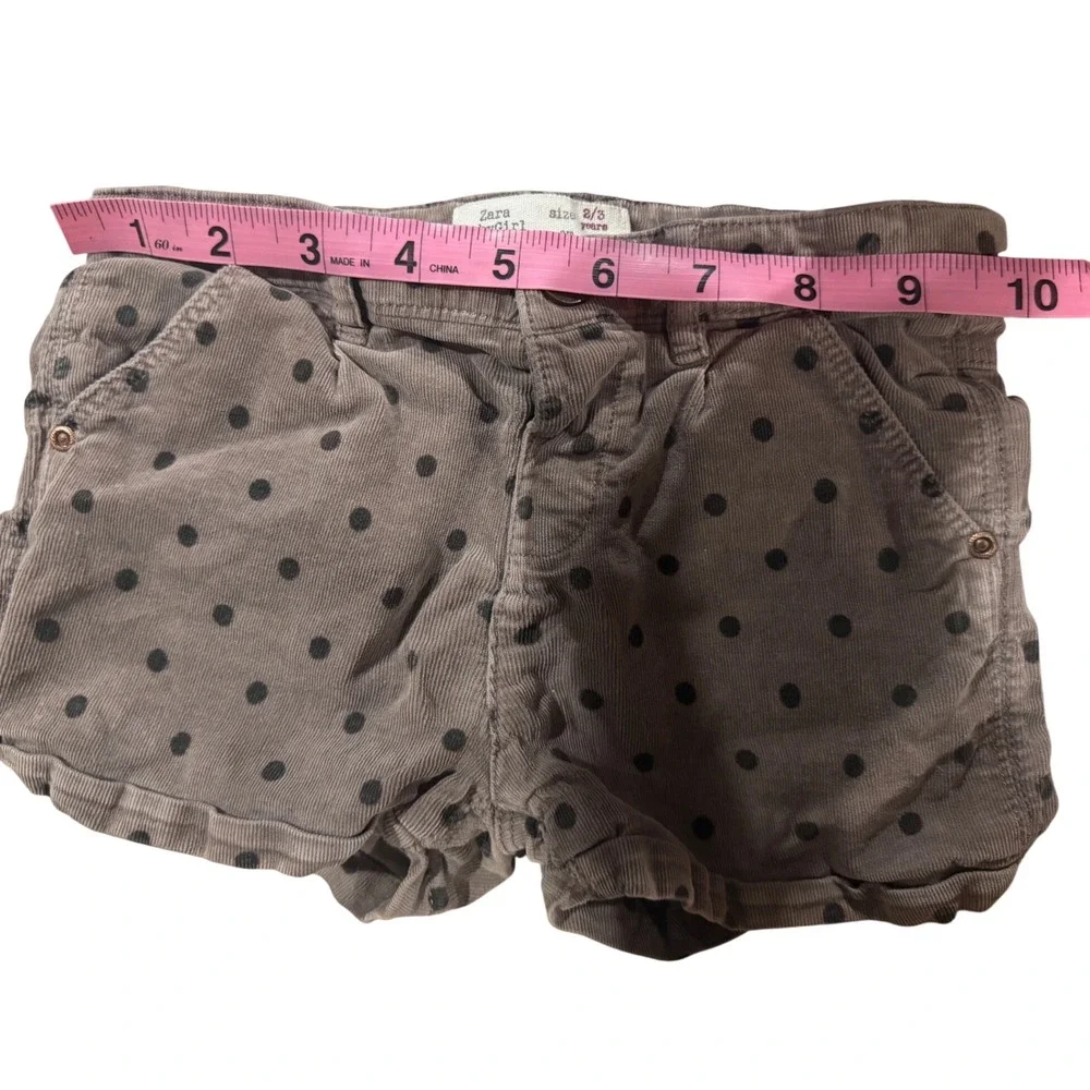 Zara BabyGirl Corduroy Polka Dot Shorts Girls Size 2/3 Gray Black Cuffed Pockets